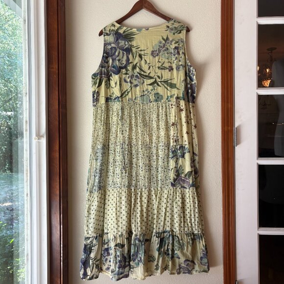 Floral Maxi Dress in Green and Blue lined Retro 3x - Picture 2 of 8